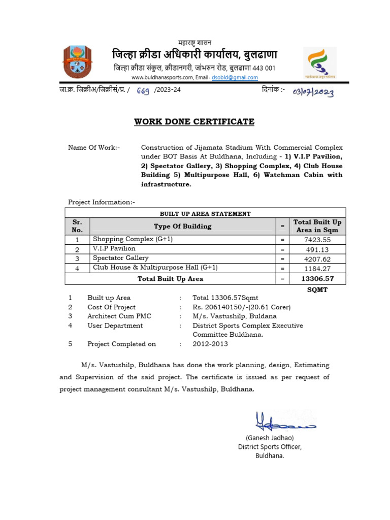 Work Done Jijamata Stadium BOT | PDF