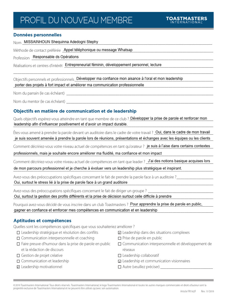 French New Member Profile Sheet 201912 Final Stephy | PDF | Direction ...
