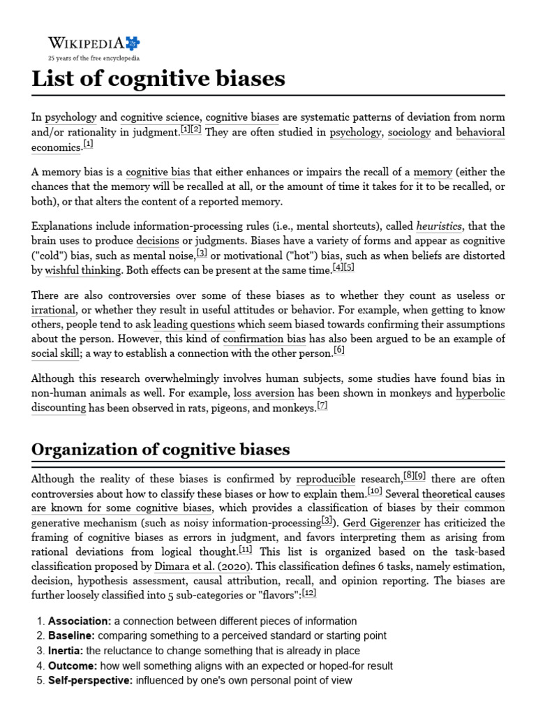 List of Cognitive Biases - Wikipedia | PDF | Bias | Recall (Memory)