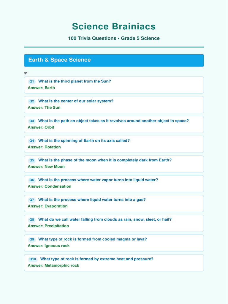 Grade 5 Science Trivia v1 | PDF | Human Body | Blood