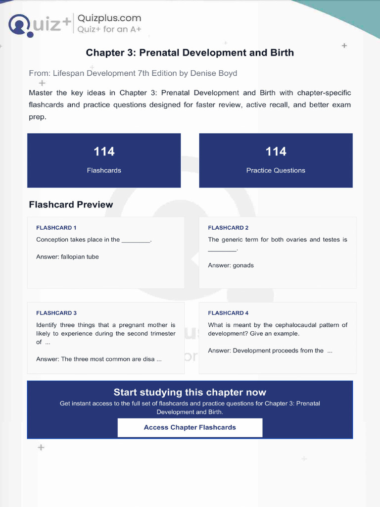 Flashcards for Chapter 3 Prenatal Development and Birth | PDF