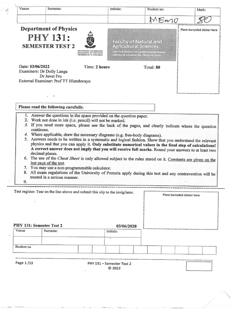 Semester Test 2 MEMO(1) (1) | PDF