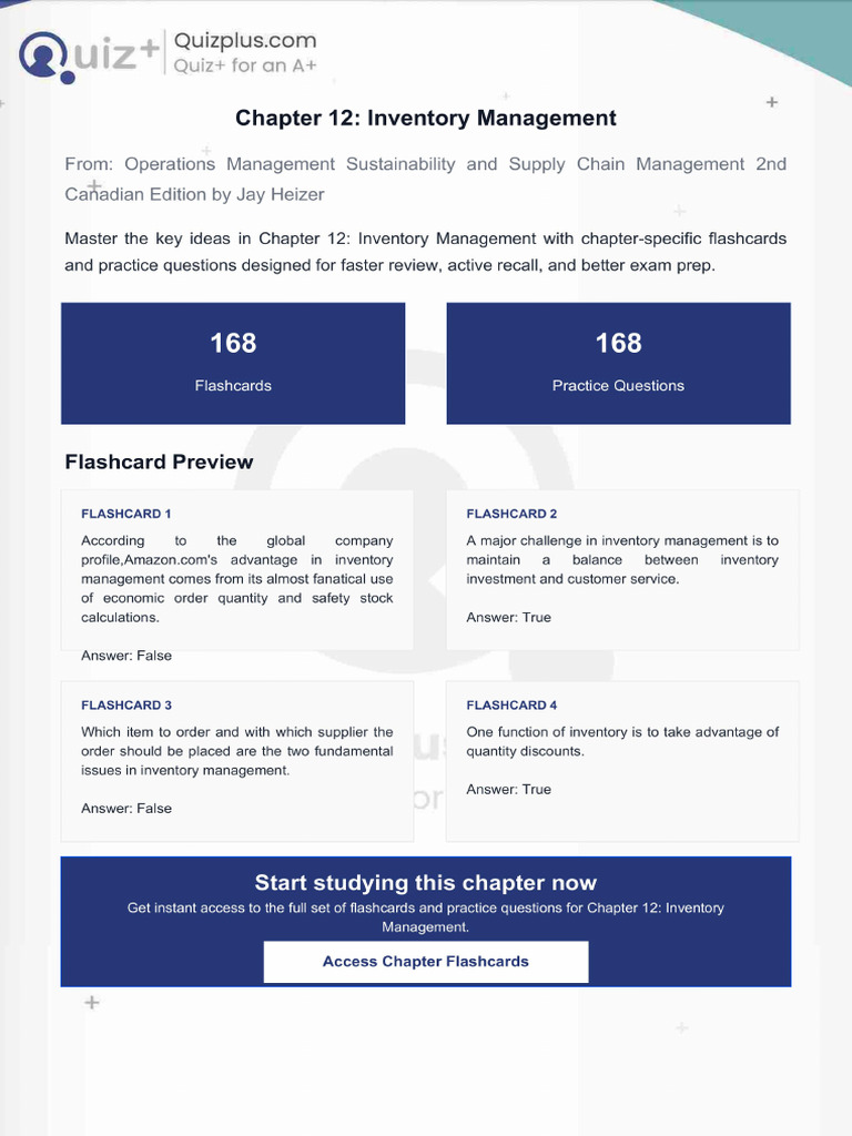 Flashcards for Chapter 12 Inventory Management | PDF