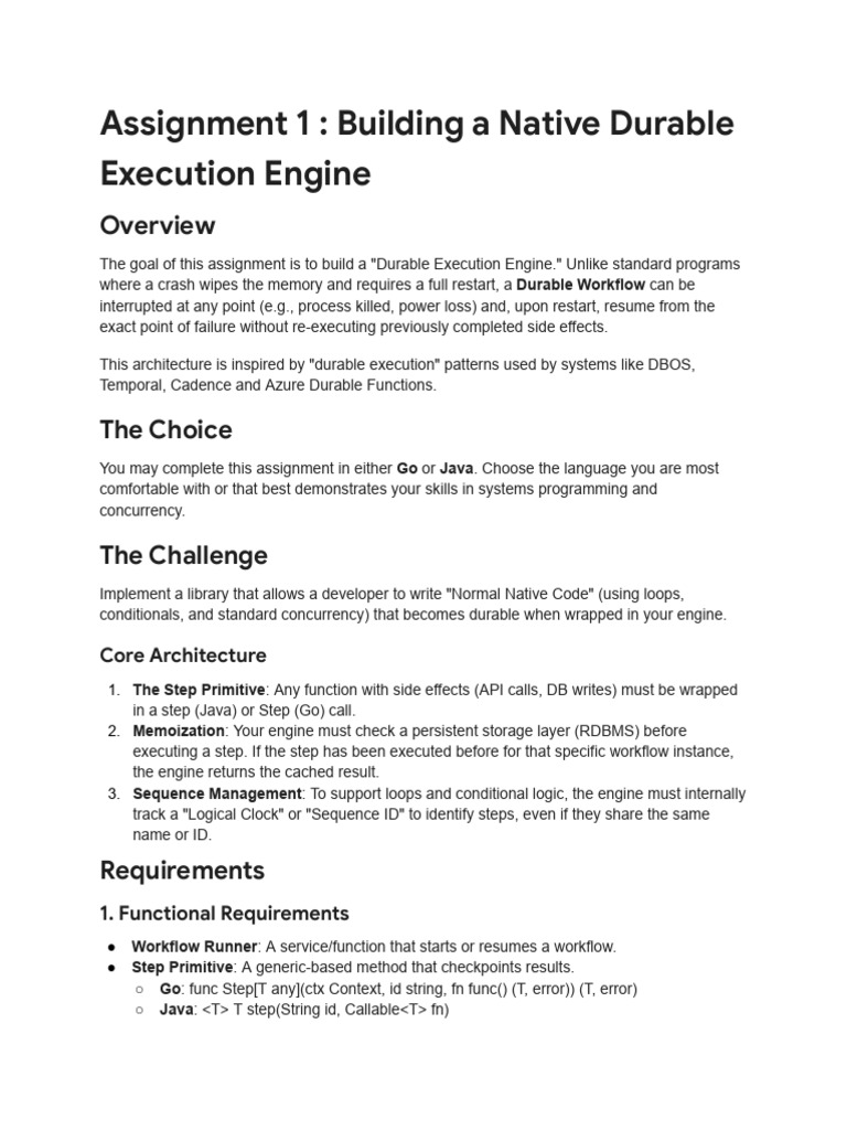 Assignment 1 Native Durable Execution Engine.docx | PDF | Java ...