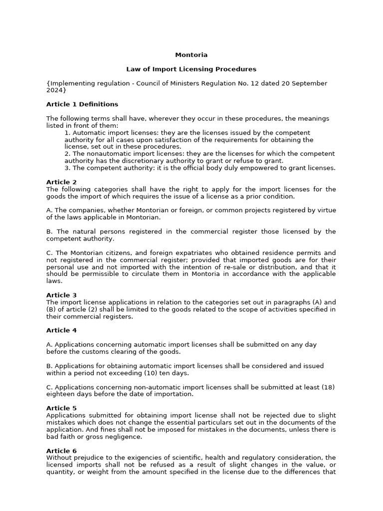 LAW on Import Licensing AG | PDF | License | Justice