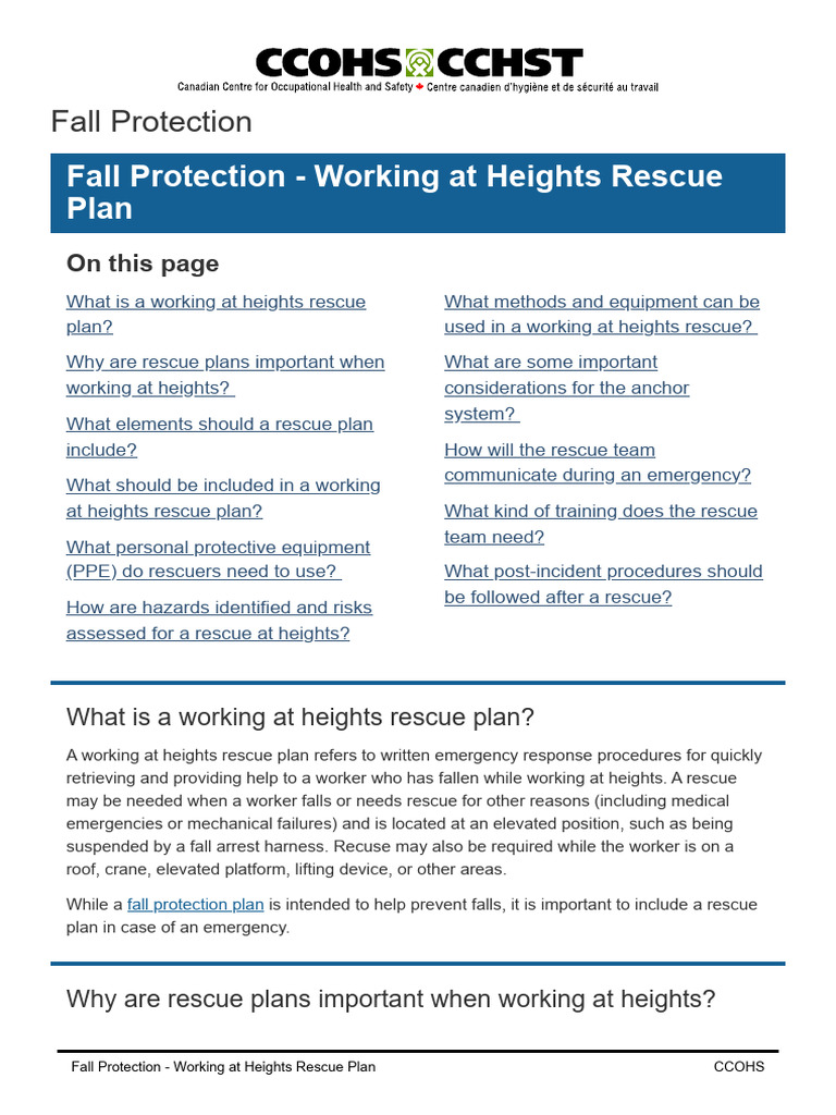 Fall Protection Working at Heights Rescue Plan | PDF | Emergency ...