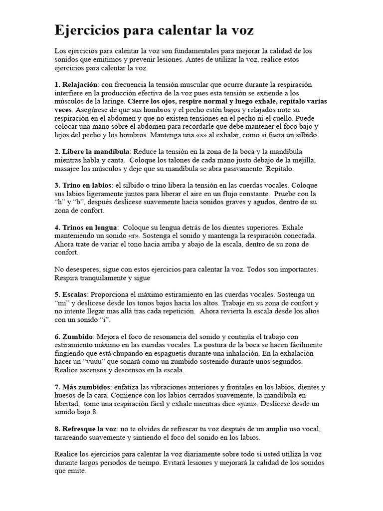 Ejercicios para Calentar La Voz | PDF | Boca