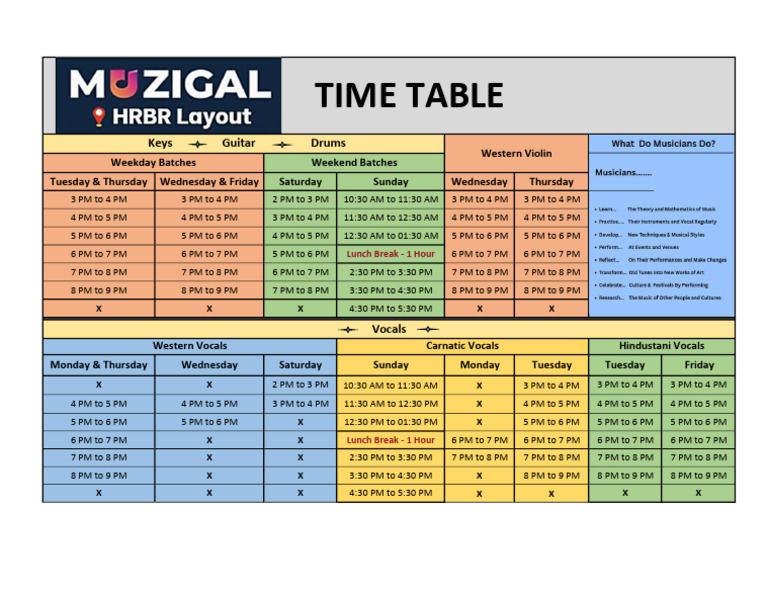 Time Table - Muzigal HRBR Wef 01 Feb 2026 | PDF | Workweek And Weekend