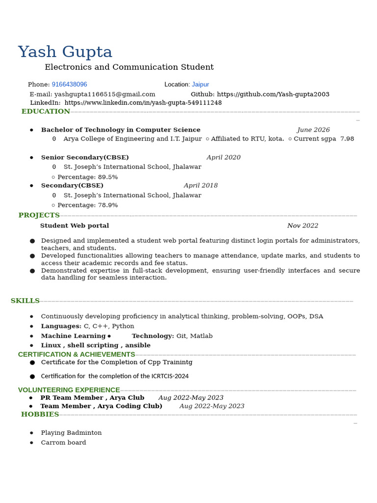 new Yash Gupta CV (1) | PDF | Computing | Software Engineering