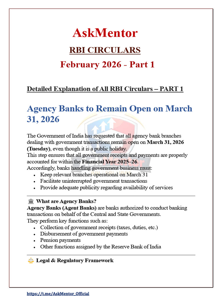 RBI Circulars February 2026 - Part 1 | PDF | Derivative (Finance) | Loans