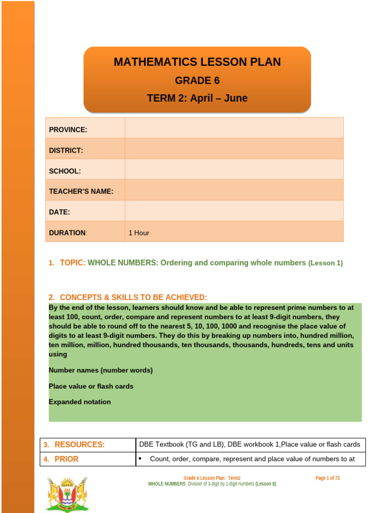 Maths Grade 6 Lesson Plans | PDF | Learning | Lesson Plan