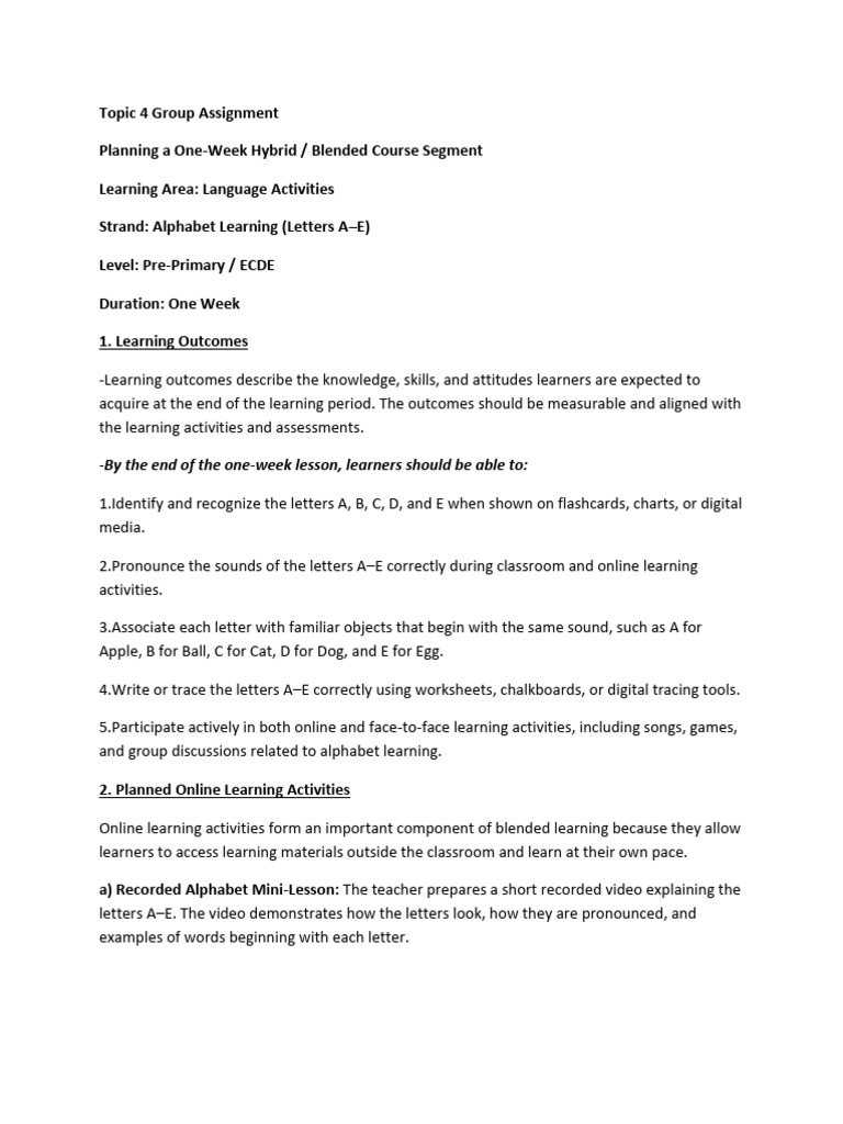 Topic 4 Assignment – Hybrid Course Plan | PDF | Educational Assessment ...