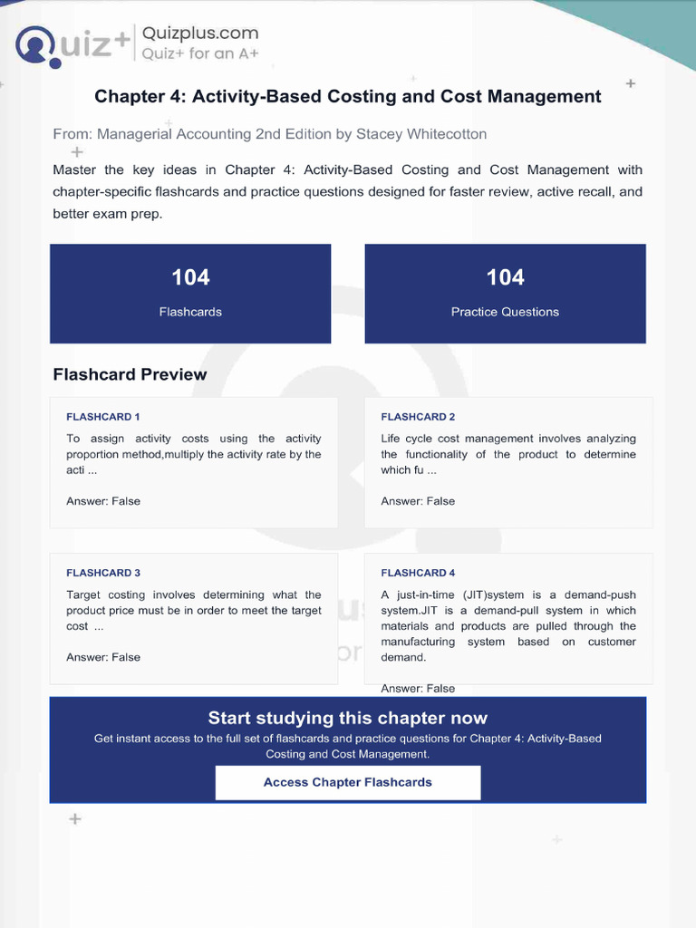 Flashcards for Chapter 4 Activitybased Costing and Cost Management | PDF