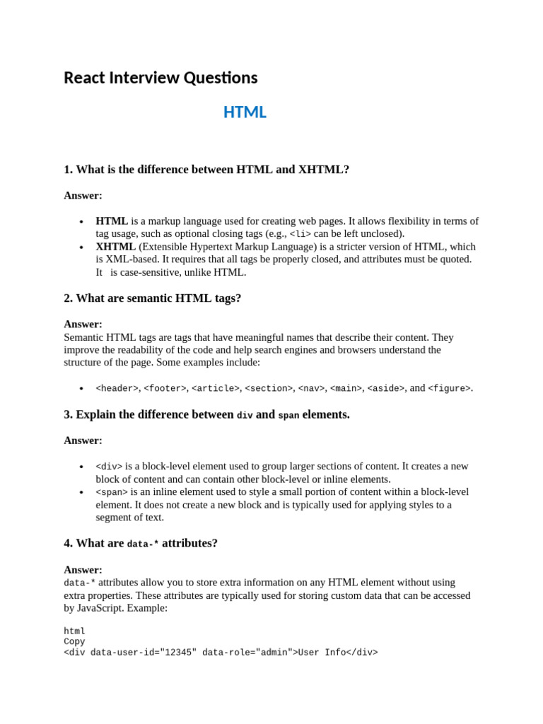 React Interview Questions | PDF | Html | Html Element