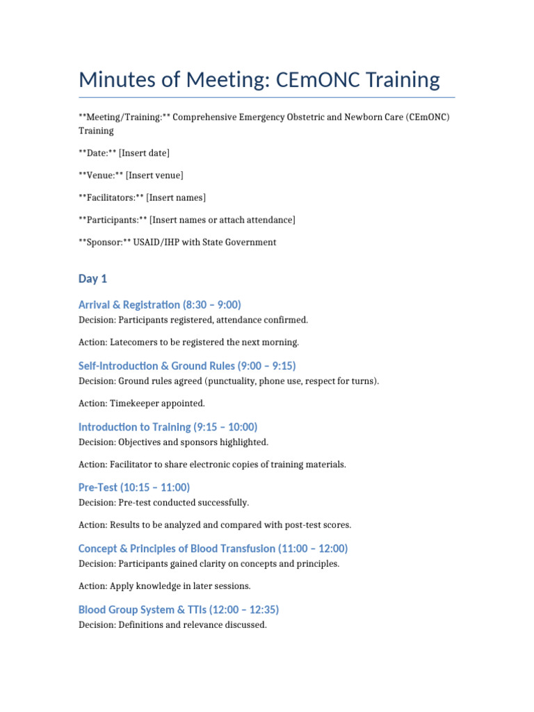 CEmONC_Training_Minutes_Template | PDF