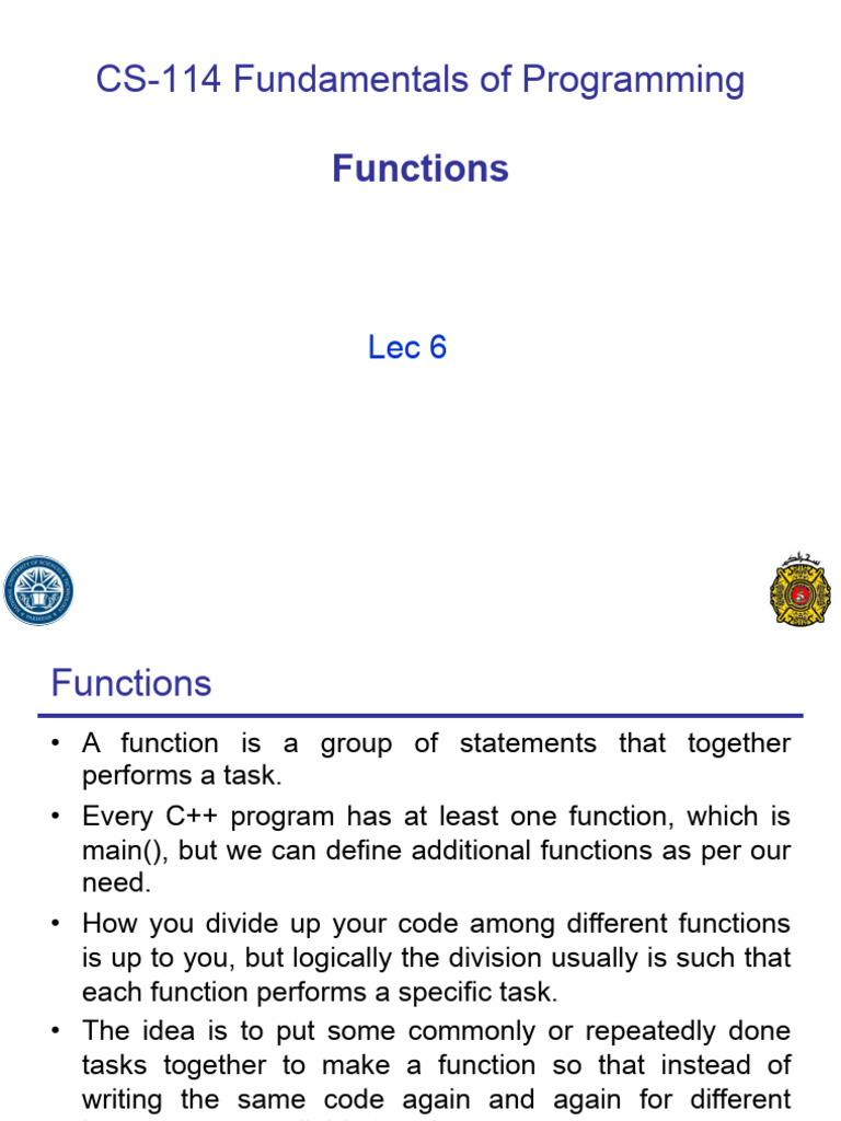 6 Lecture FOP Functions | PDF | Parameter (Computer Programming) | Software