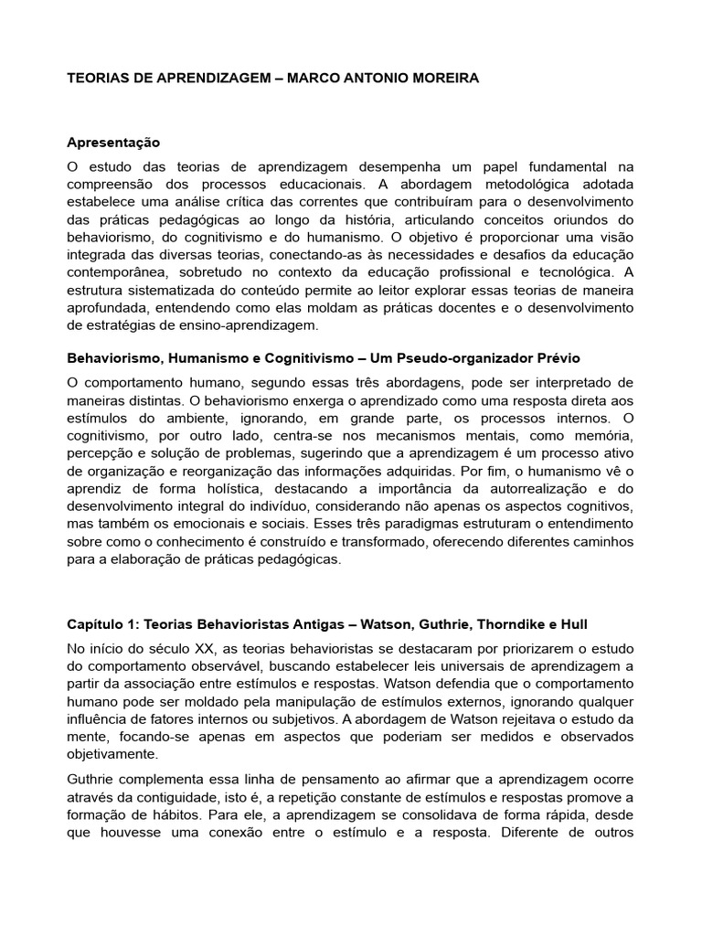 Fichamento-Teorias de Aprendizagem | PDF | Aprendizado | Behaviorismo