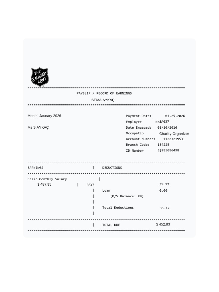Salavion Army Payslip Jan | PDF