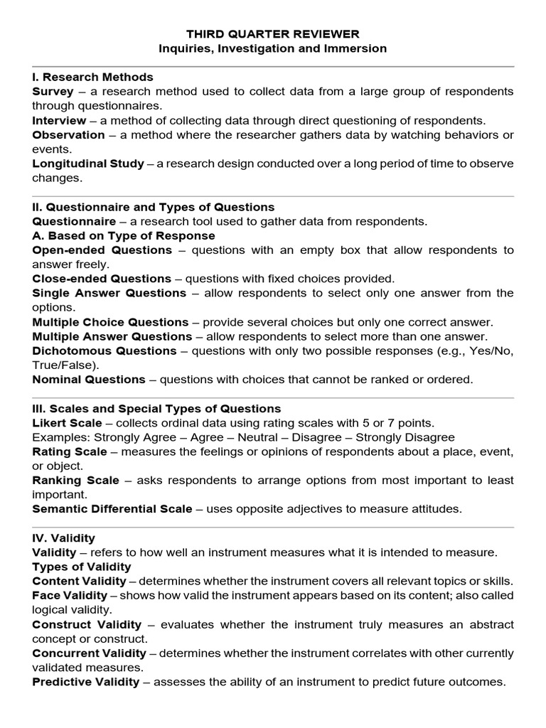 Third Quarter Reviewer-3i's | PDF | Validity (Statistics) | Internal ...