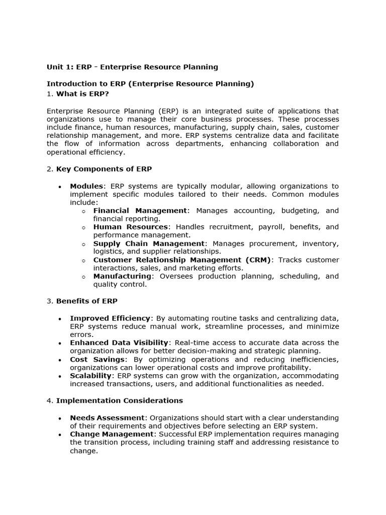 ERP Notes | PDF | Enterprise Resource Planning | Cloud Computing