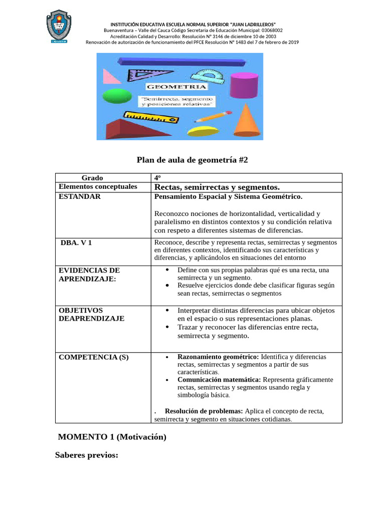 Plan de aula de geometría # 2 | PDF | Geometría | Línea (geometría)