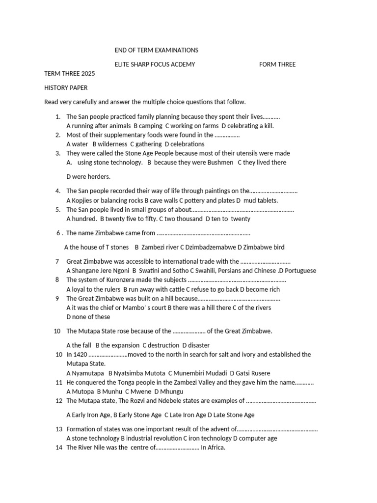 End of Term Examination | PDF | Southern Africa | Africa