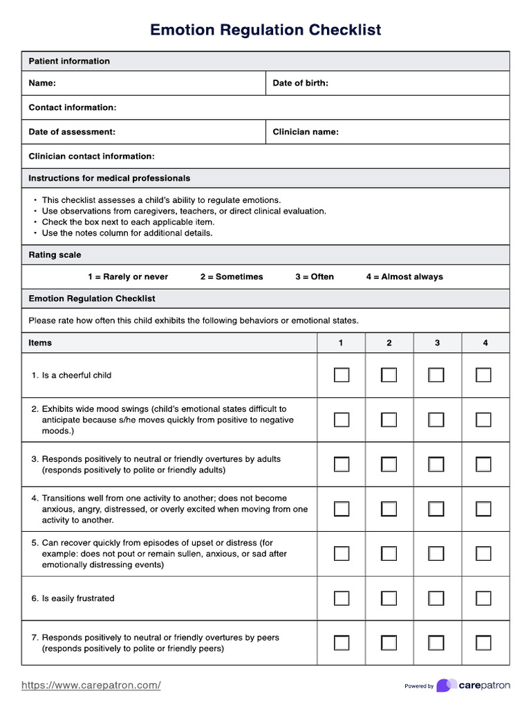 Emotion Regulation Checklist Copy | PDF | Emotional Self Regulation ...