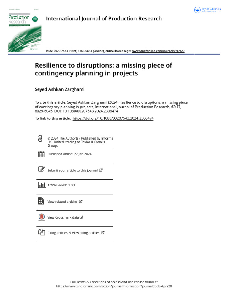 Resilience to Disruptions a Missing Piece of Contingency Planning in ...