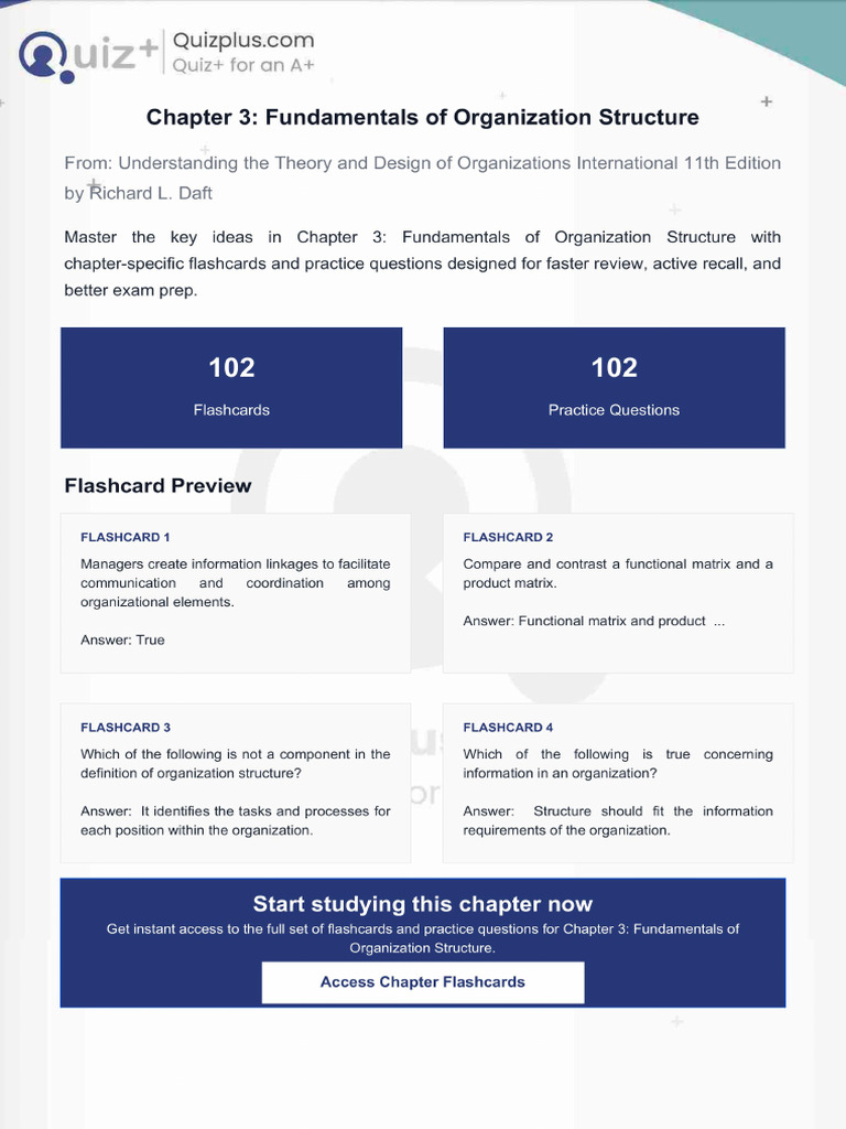 Flashcards for Chapter 3 Fundamentals of Organization Structure | PDF