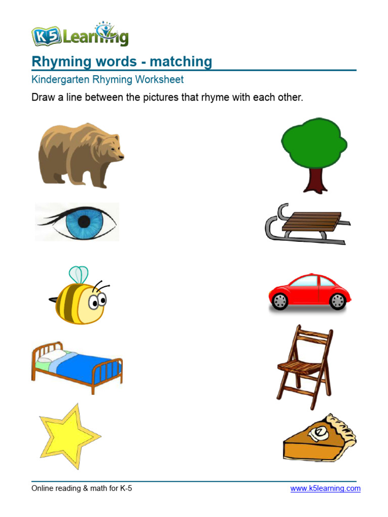 Kindergarten Rhyming Match Pictures That Rhyme 4 | PDF