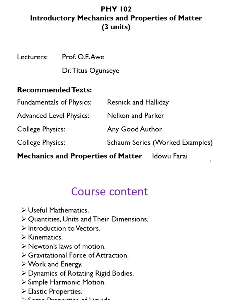 -Merge-PHY 102 Lecture Notes | PDF | Inertia | Acceleration