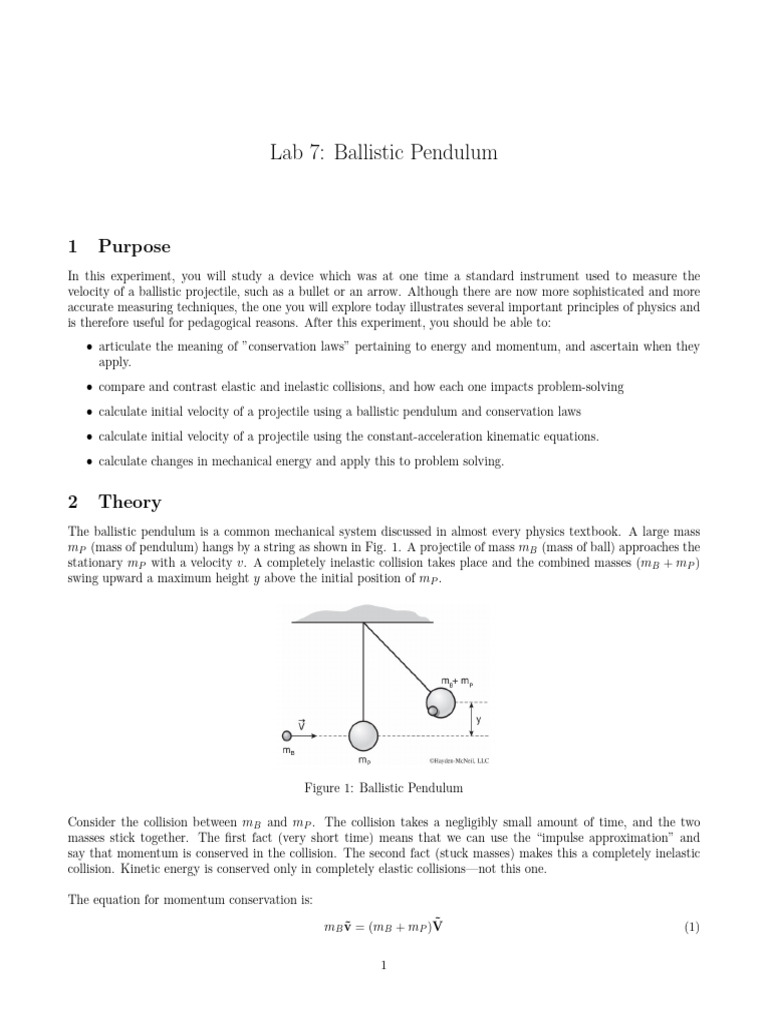 Lab 7 Manual - Ballistic Pendulum | PDF | Collision | Momentum