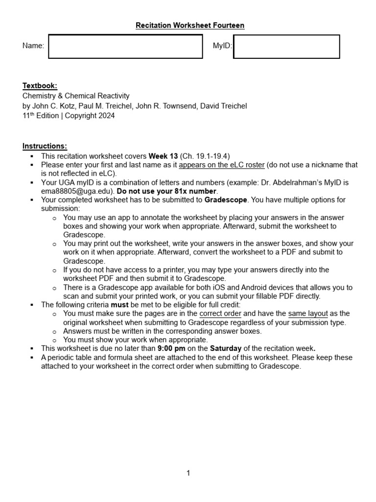 Recitation Worksheet 141 | PDF