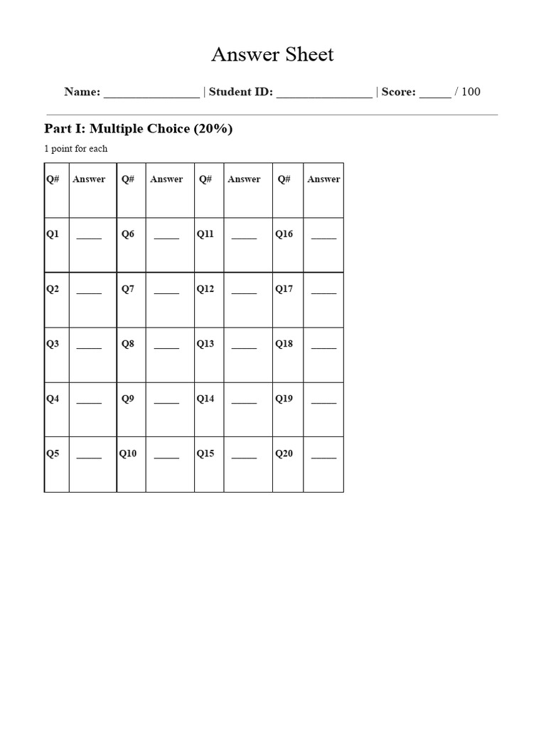 Answer Sheet | PDF
