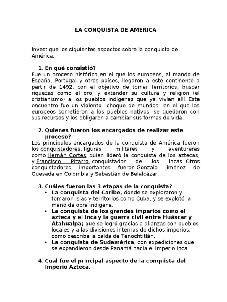 La Conquista de America Guia 1 Cuarto | PDF | Colonización europea de ...
