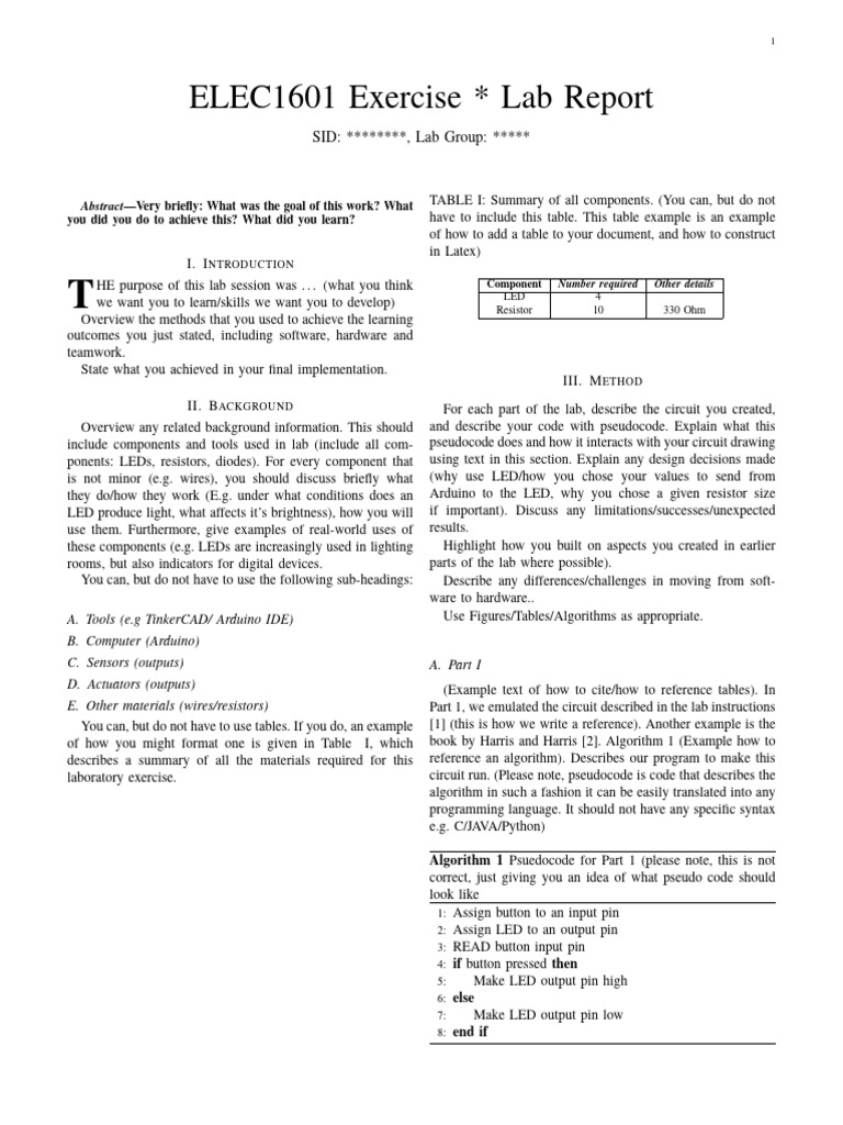ELEC1601 Template | PDF | Algorithms | Electrical Engineering