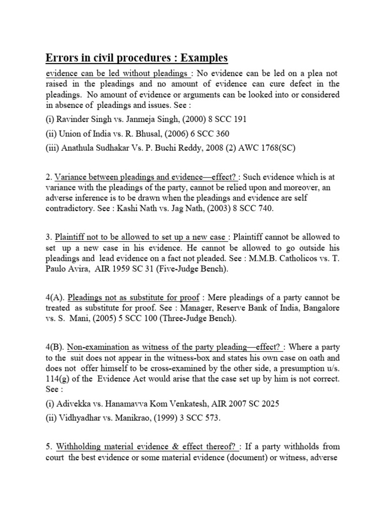 Errors in civil procedures- Examples | PDF | Burden Of Proof (Law ...