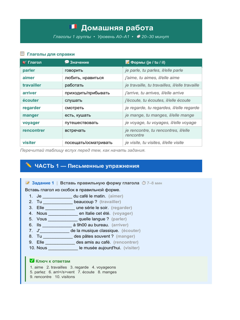 Homework French Verbs | PDF