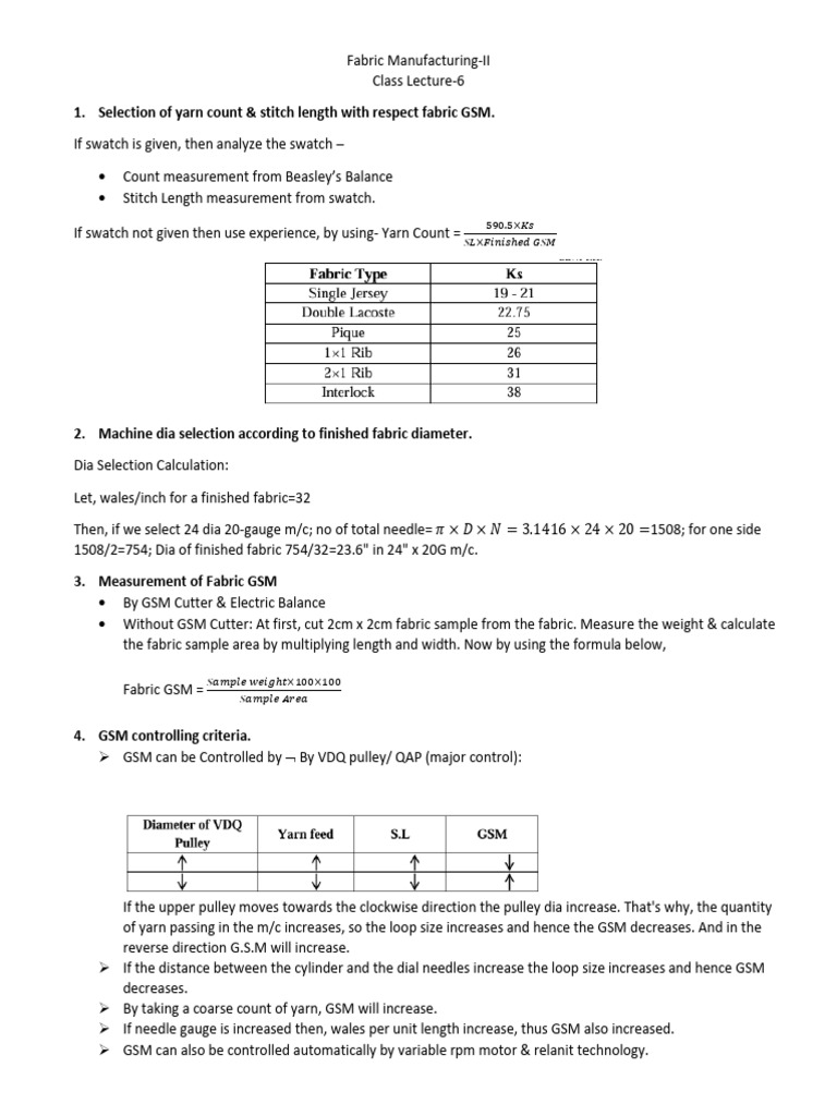 Fabric Manufacturing Lecture-7 | PDF | Knitting | Gauge (Knitting)