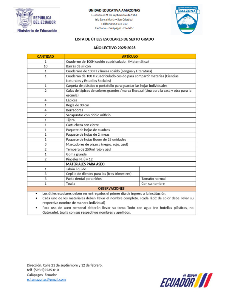 Lista de Utiles de Segundo y Cuarto Grado 2025-2026 | PDF