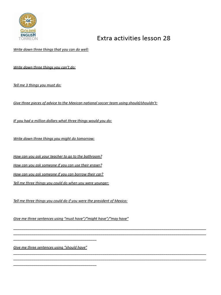 Extra Activities Lesson 28.Docx (1) | PDF