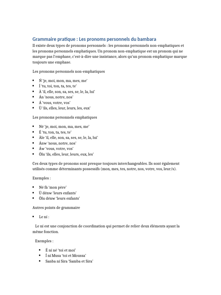 Grammaire Bambara | PDF