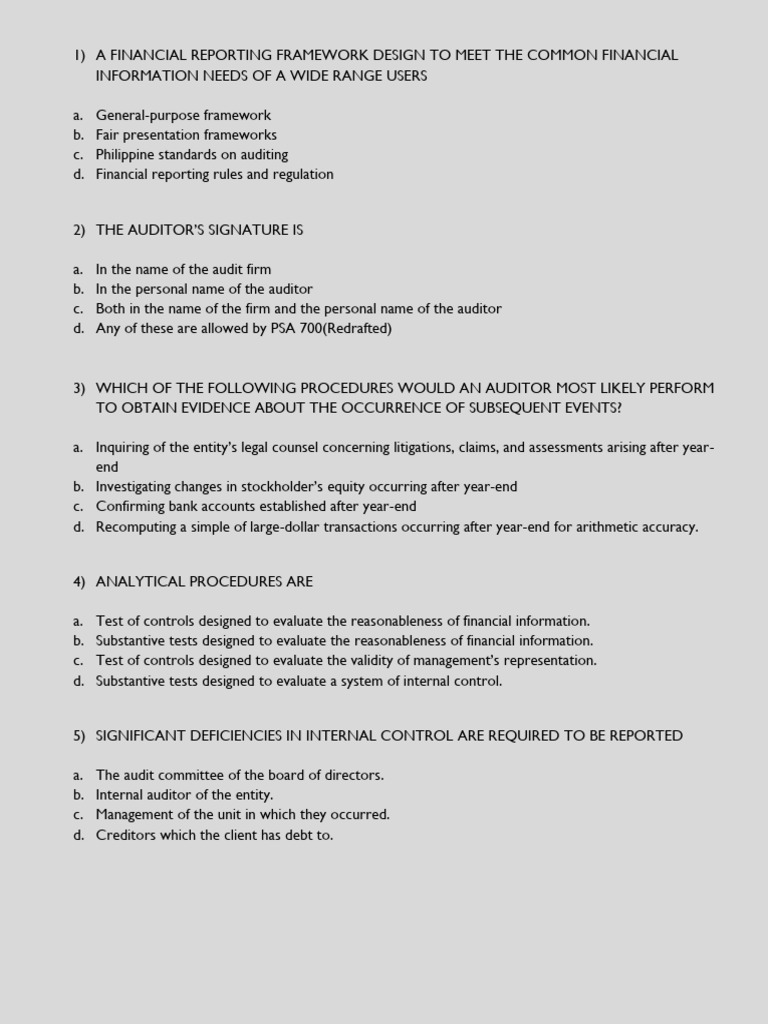 Audit Mock Exam 1-100 Questionaire | PDF | Auditor's Report | Audit