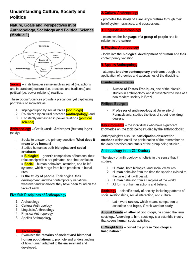 Ucsp Reviewer | PDF | Anthropology | Sociology