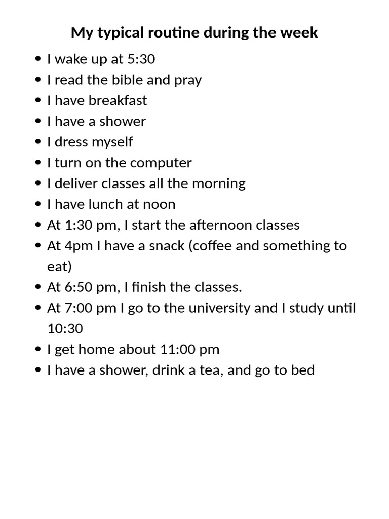 My Typical Routine During the Week | PDF