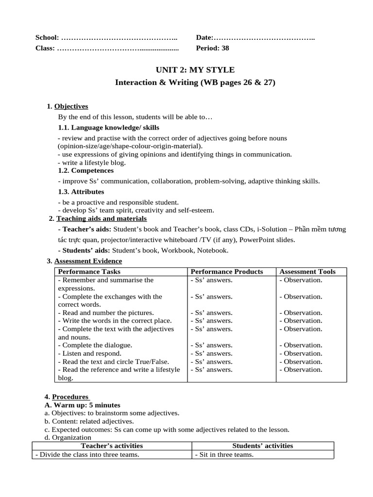 14. Unit2 WB Interaction&Writing Pp.26,27 | PDF | Adjective | Human ...