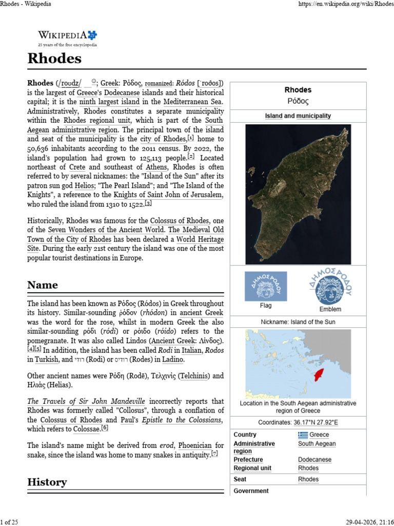 Rhodes - Wikipedia | PDF