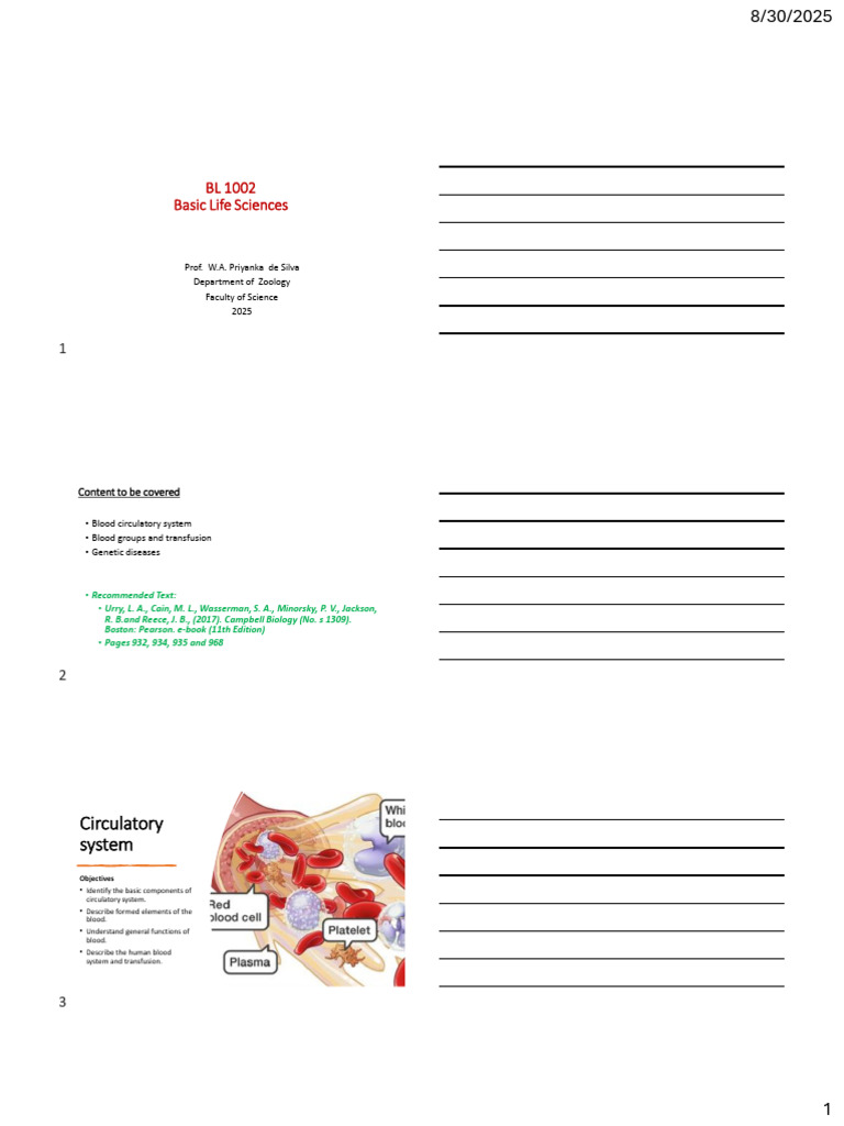 Lecture 1-Circulatory System | PDF | Hemoglobin | Blood