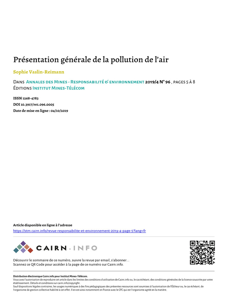 Vaslin Reimann 2019 Presentation Generale de La Pollution de Lair | PDF ...