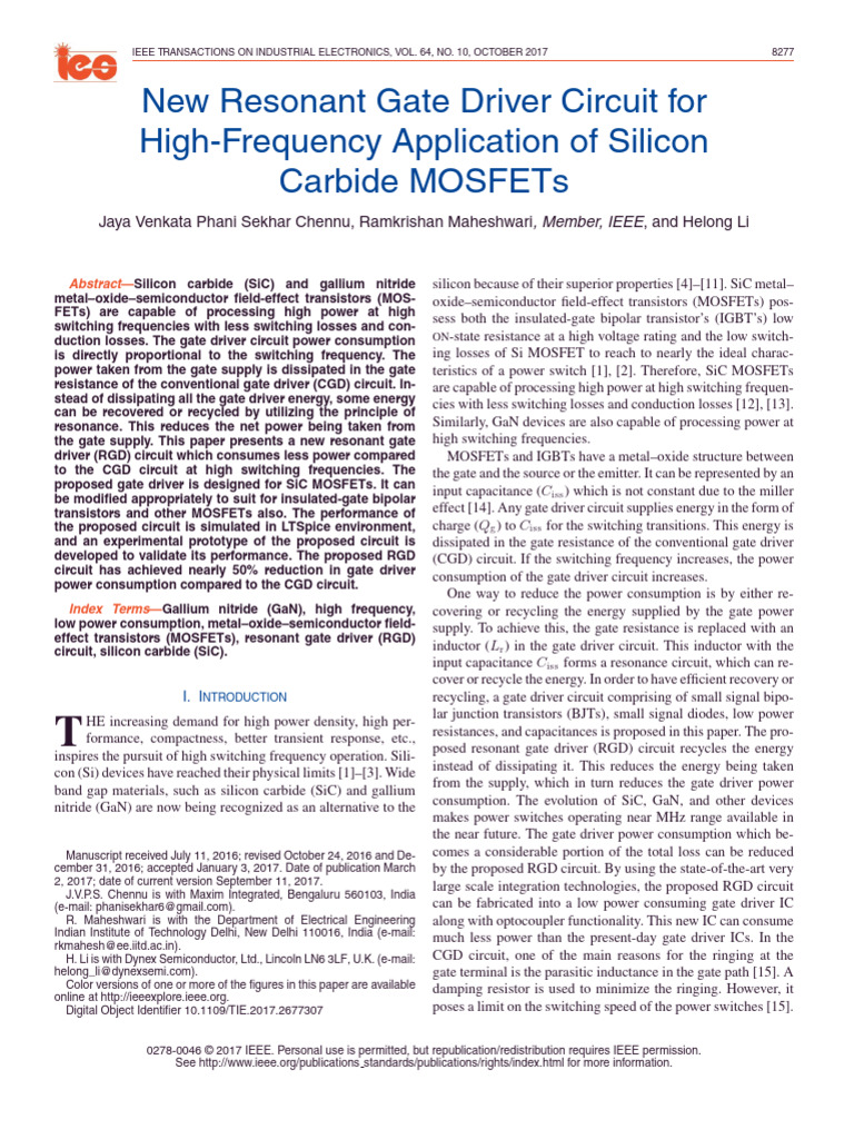 New Resonant Gate Driver Circuit for High-Frequency Application of ...